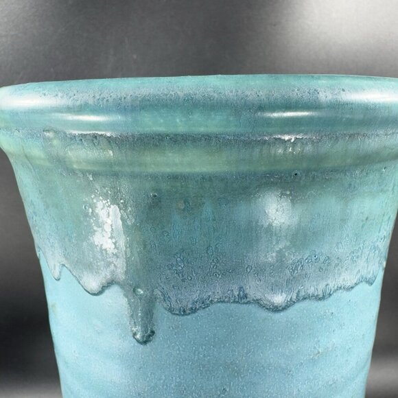 1995 Galena Pottery Company Large Heavy Vase Vessel Turquoise Drip Glaze Signed - Picture 5 of 16